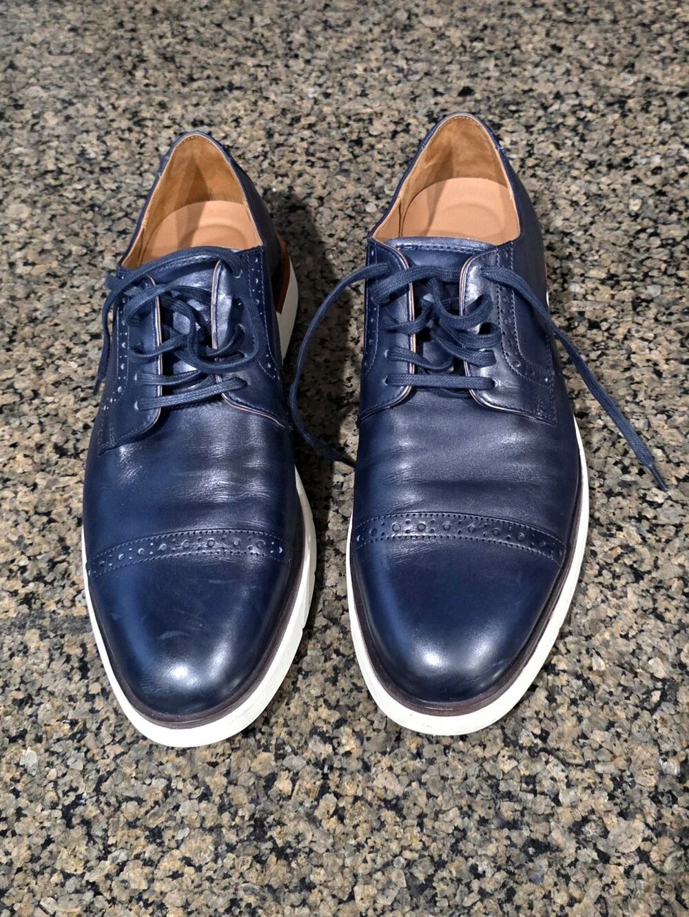 Allen Edmonds Caleb Hybrid Navy Blue Cap Toe Derby Oxford Dress Shoes Mens 10  D